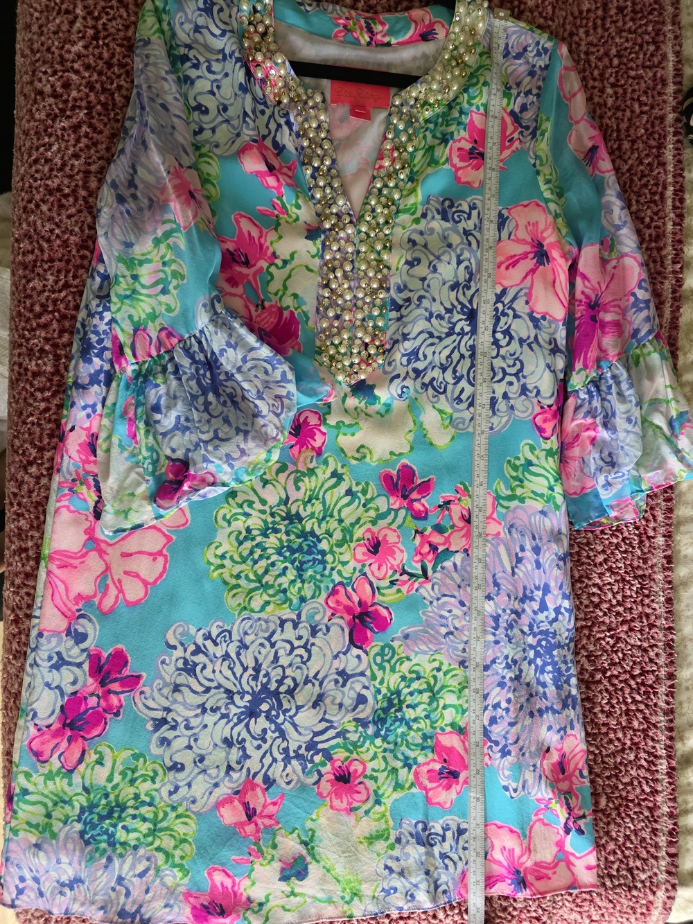 Lilly Pulitzer Elenora Silk Embellished Dress Totally Blossom Size S FLAW - Picture 10 of 16
